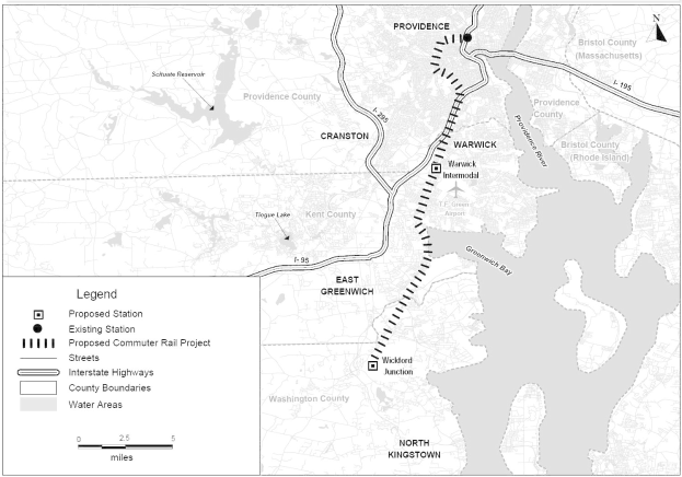 Eine Schwarz-Weiß-Karte einer Stadt mit einem Fluss, beschriftet mit 'Vorgeschlagenes S-Bahn-Projekt' auf der linken Seite, zeigt Straßen, Autobahnen und andere Stadtmerkmale.