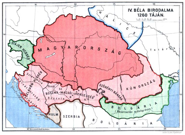 Eine Karte Ungarns aus dem 16. Jahrhundert mit Texten, die das Ausmaß und die Regionen des ungarischen Reichs beschreiben.