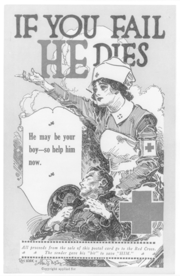 Plakat mit einem Schwarz-Weiß-Bild einer entschlossenen Frau und eines besorgten Mannes, das den Text "Wenn du scheiterst, stirbt er, er könnte dein Junge sein - also hilf ihm jetzt." zeigt