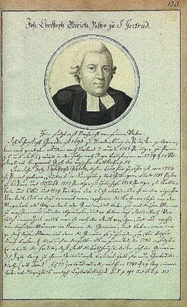 Portr"at von Johann Wolfgang von Goethe in einer schwarzen Robe, identifiziert als erster Bundeskanzler der Bundesrepublik Deutschland, auf einem alten Dokument aus dem Jahr 1789 mit sichtbarem Text.