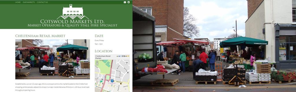 Menschen shoppen auf einem Markt unter einem sonnigen Himmel.