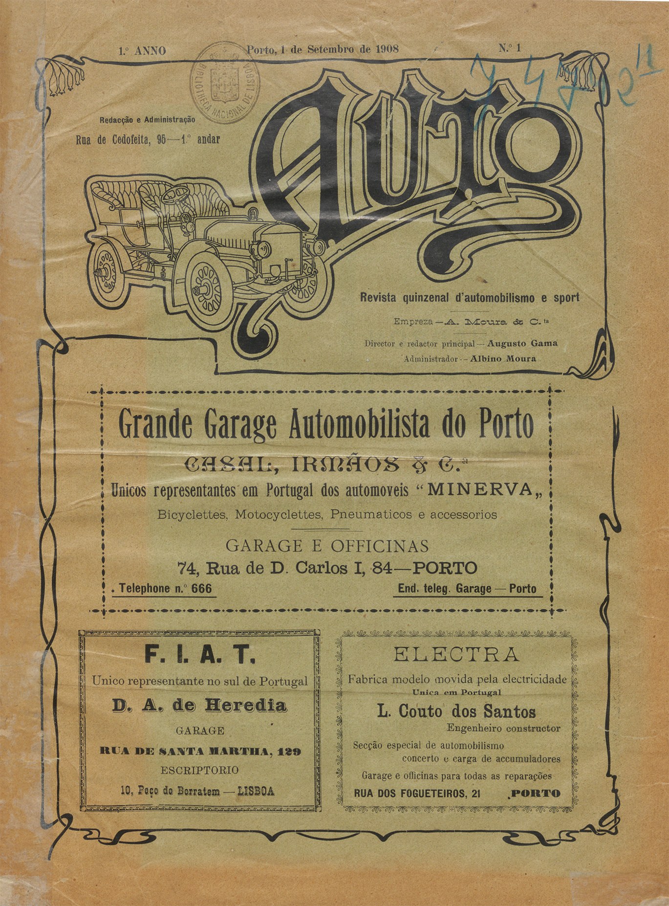 Altes Buchcover mit einer klassischen Auto-Illustration und fettem Text auf altem Papier.