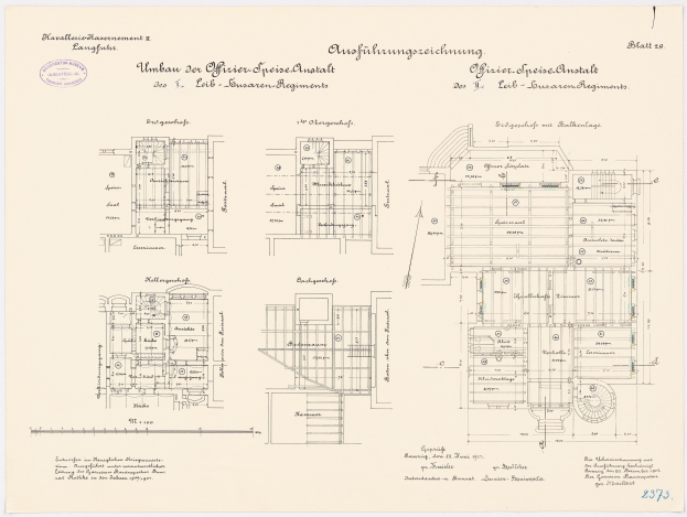 Schwarz-weißer architectural floor plan of the former German Chancellor's office, showing detailed layout and annotations.