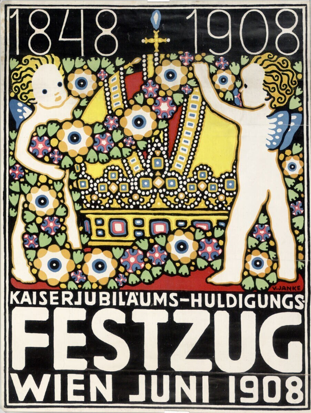 Festivalkarte in Wien, Österreich, mit einem Bild eines Jungen und eines Mädchens, die nebeneinander stehen und sich gegenseitig umarmen, begleitet von Text.