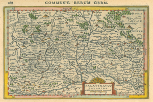 Ein altes Deutschland-Karte, das die Provinzen Pfalz und Bayern hervorhebt, mit zusätzlichem Text, der weitere Informationen liefert.