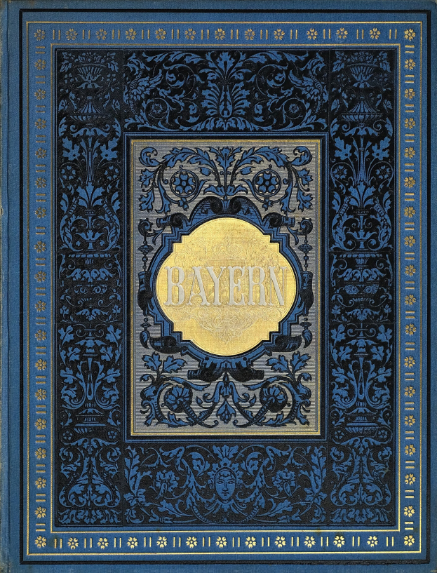Ein blau-goldenes Buch mit dem Wort 'Bayern' auf dem Cover und detaillierten Designs.