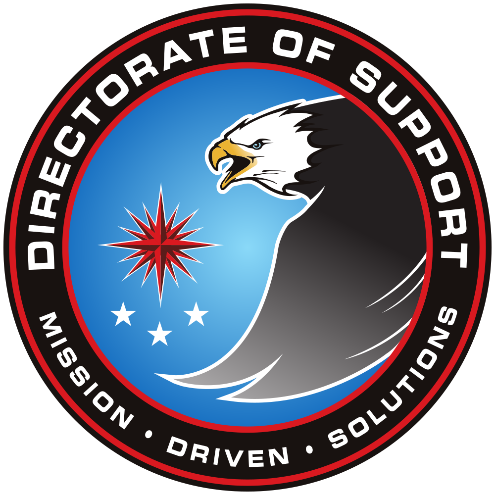 Ein Logo mit dem Text "Directorate of Support Mission Driven Solutions" und einem Adler-Grafik.