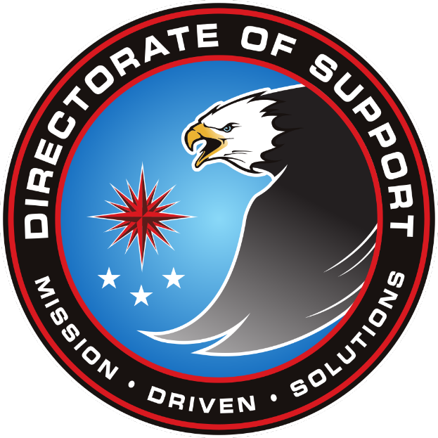 Ein Logo mit dem Text "Directorate of Support Mission Driven Solutions" und einem Adler-Grafik.