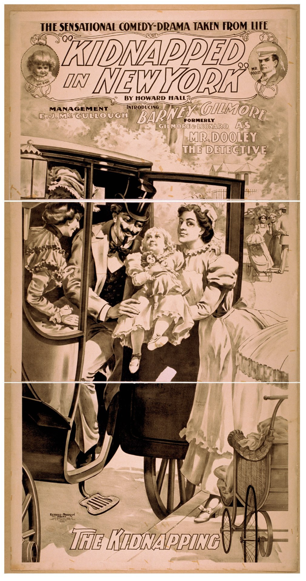 Plakat für "Entführt in New York", das eine Gruppe besorgter Menschen in einem Fahrzeug zeigt, mit dem Titel überall und einem ernsten, ged├Ąmpften Farbschema.