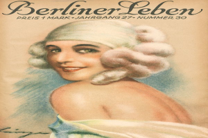 Eine Frau mit warmem Lachen, die einen Turban tr├Ągt, auf dem Cover einer Zeitschrift mit der Aufschrift "Berliner Leben".