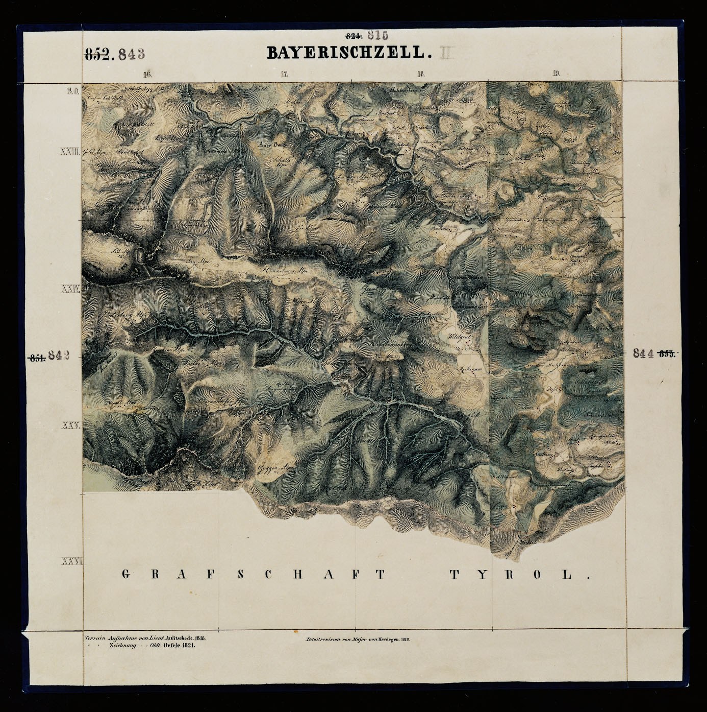 Topografische Karte der Bayerischen Alpen mit Höhenschichten und beschrifteten geographischen Merkmalen auf schwarzem Hintergrund.