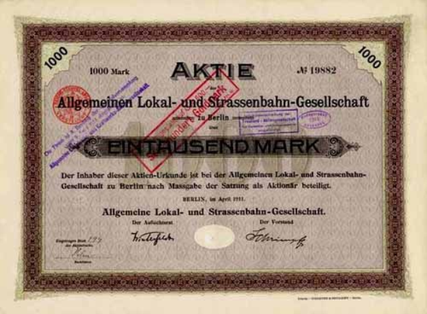 Altes deutsches Regierungsaktienzertifikat mit gedrucktem Text und numerischen Werten.