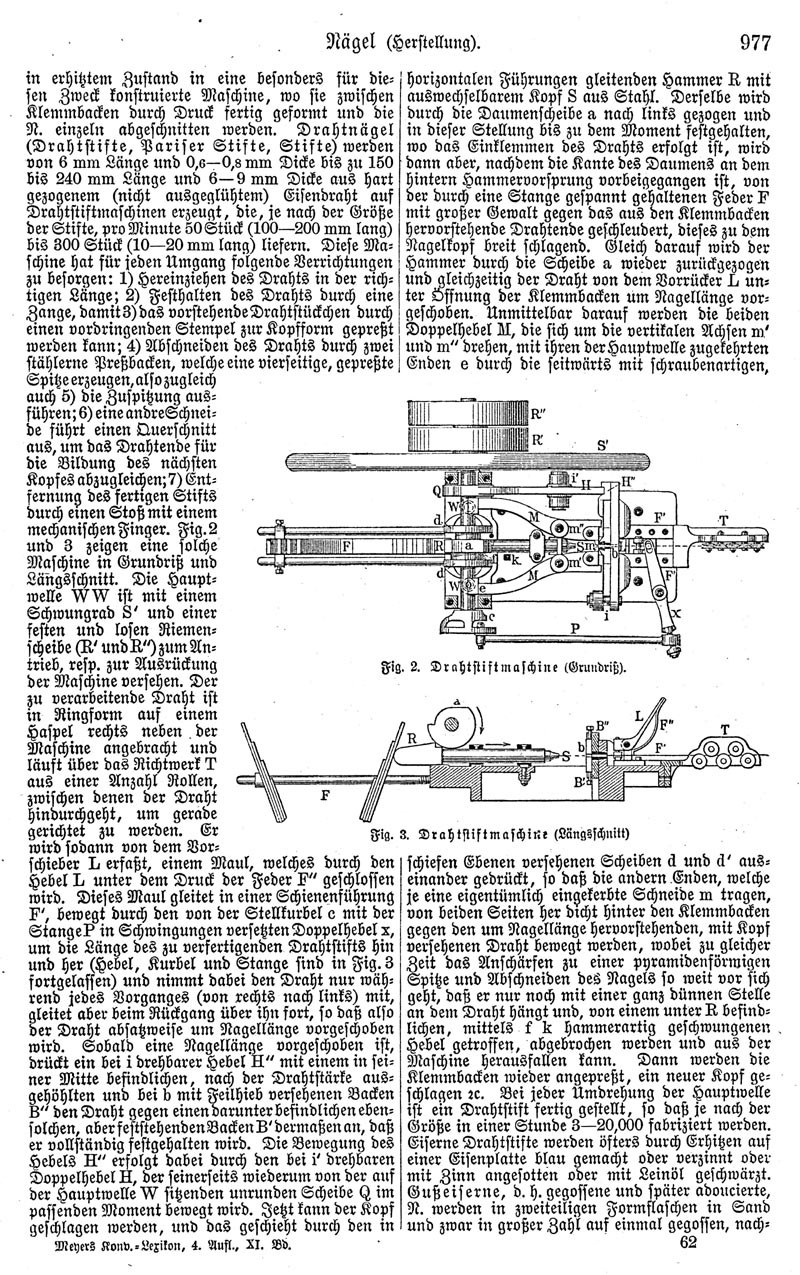 Schwarz-weiß-Illustration einer Maschine mit der Aufschrift "Deutsches Patent 977,977" und mehreren kleineren Ansichten der gleichen Maschine auf einer Buchseite.