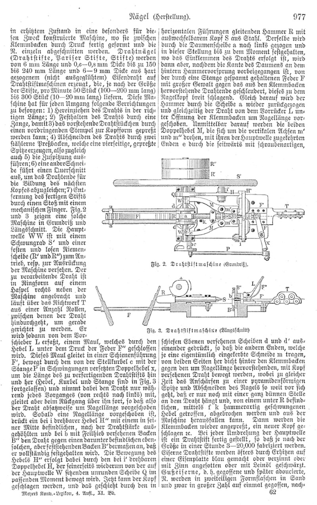 Schwarz-weiß-Illustration einer Maschine mit der Aufschrift "Deutsches Patent 977,977" und mehreren kleineren Ansichten der gleichen Maschine auf einer Buchseite.
