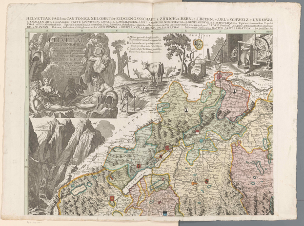 Ein altes Buch mit einer detaillierten Karte von Deutschland mit Illustrationen und Text.