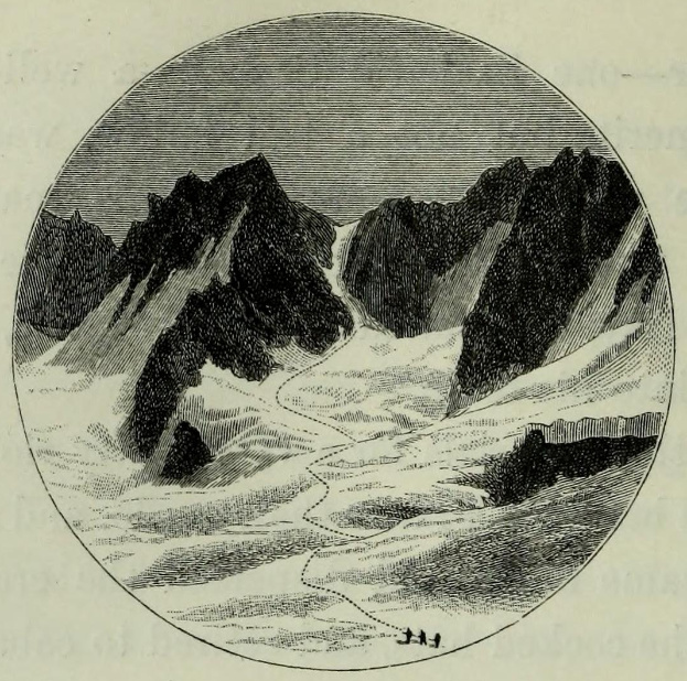 Eine Schwarz-Weiß-Radierung von einer schneebedeckten Gebirgskette mit einem Fluss hindurch und dem Text "Alpine Skiing in Switzerland" unten.