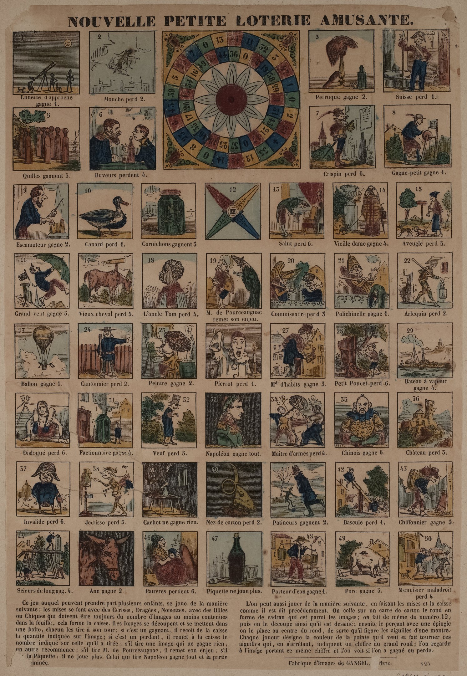 Ein abgegriffenes Buch mit verschiedenen Illustrationen, darunter ein detailliertes Wheel of Fortune, umgeben von Text.