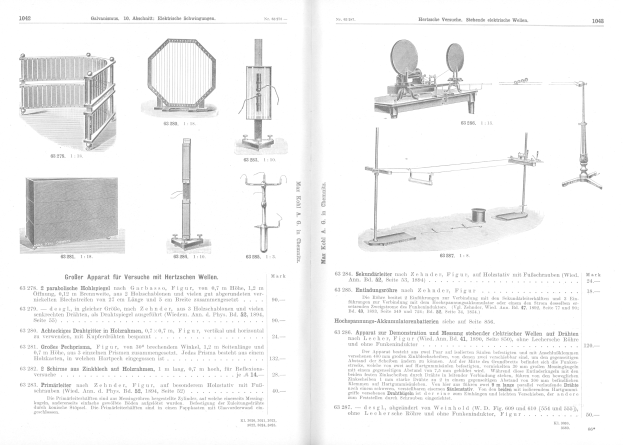 Offenes Buch mit Abbildungen und Beschreibungen verschiedener Maschinen mit einzigartigen Designs und Zwecken.