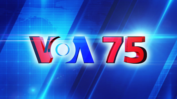 Blauer Hintergrund mit rotem und blauem Text "Von 75", der ein Nachrichtenkanal anzeigt.